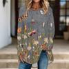 Women Long Sleeve Tunic Top Print Crew Neck Loose Fit Blouse With Pockets Casual Daily Wear Ladies Tops