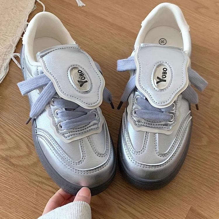 Stříbrné německé tréninkové boty dámské 2025 léto nové niche designový smysl retro platforma sportovní ležérní boty prodyšné plátěnky