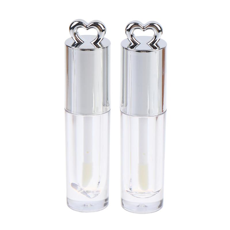 1Pcs Silver Heart-Shaped 2.5Ml Empty Lip Balm Tubes Transparent Lip Gloss Tube Container With Cap Cosmetic Sample Container