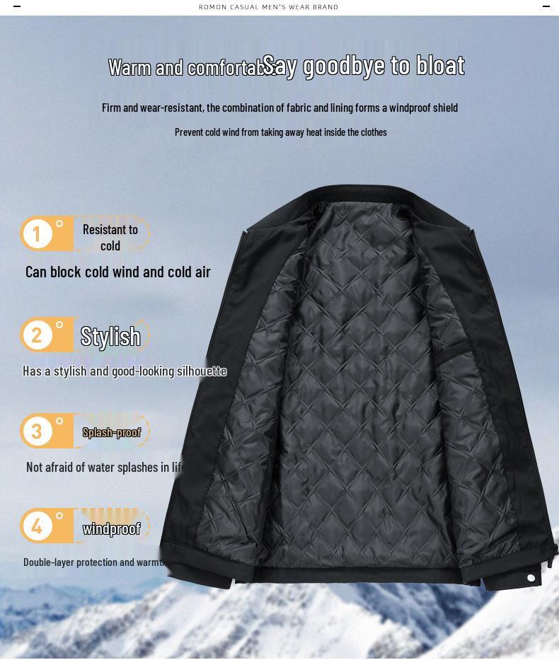 Romon Herren 2025 Winter Verdickte Baumwolljacke - Warme Freizeitjacke für Mittelalte und Ältere