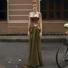 Wang Yueyi Same Style Waist Slimming Tube Top Dress Design Sense Maillard Brown Mesh Temperament All-Match Long Dress