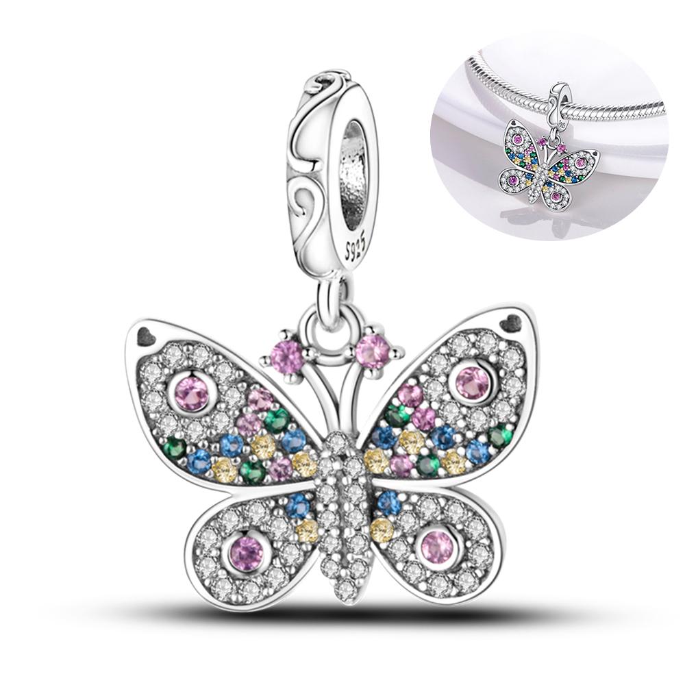 Copper Charms Pink Butterfly Perfume Beads Fit Original Bangle Charm Bracelet Fine Diy Women Jewelry Gift