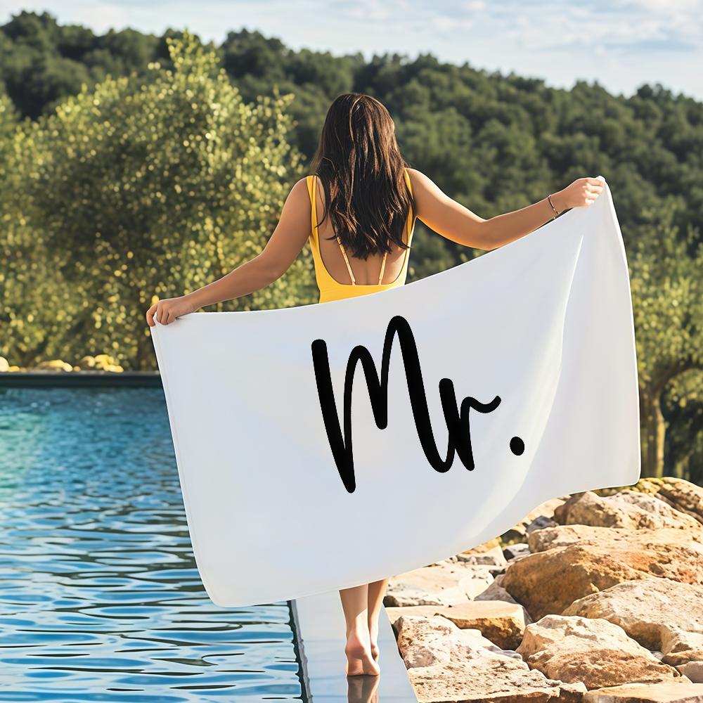 

Mr. & Mrs. Print Towel Quick Drying Beach Towels Are Suitable For Swimming Pools Camping Yoga And The Gym W30*H60(CM)