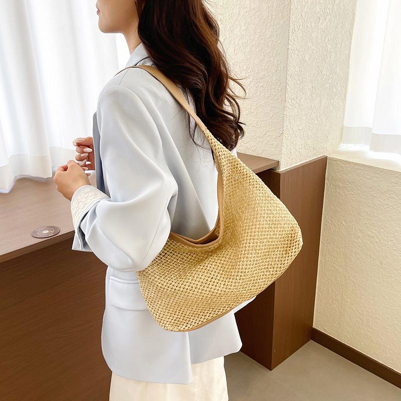 2026 Summer Fashion Women's Large Capacity Woven Straw Tote - Casual Single Shoulder Underarm Bag