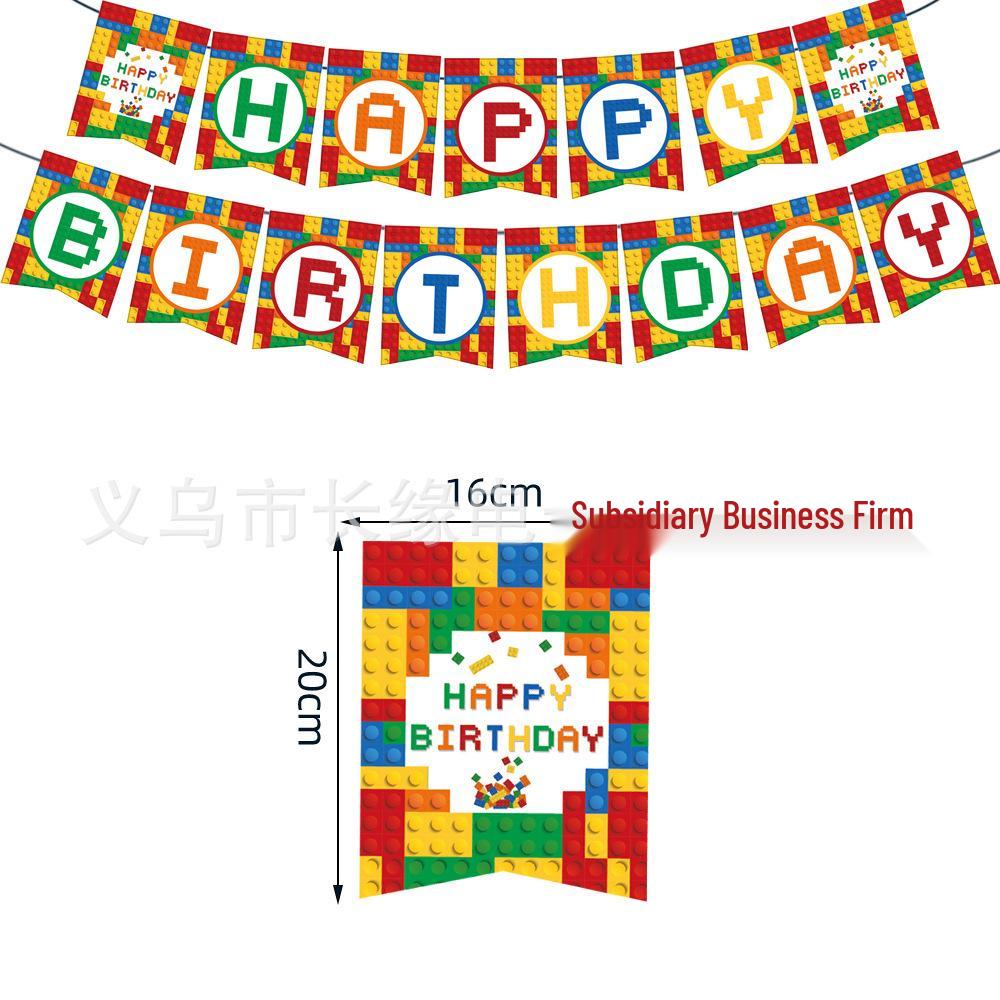 Párty potřeby s kostkami Lego: Praporek, Klobouky a Ubrus pro Dětské Narozeniny