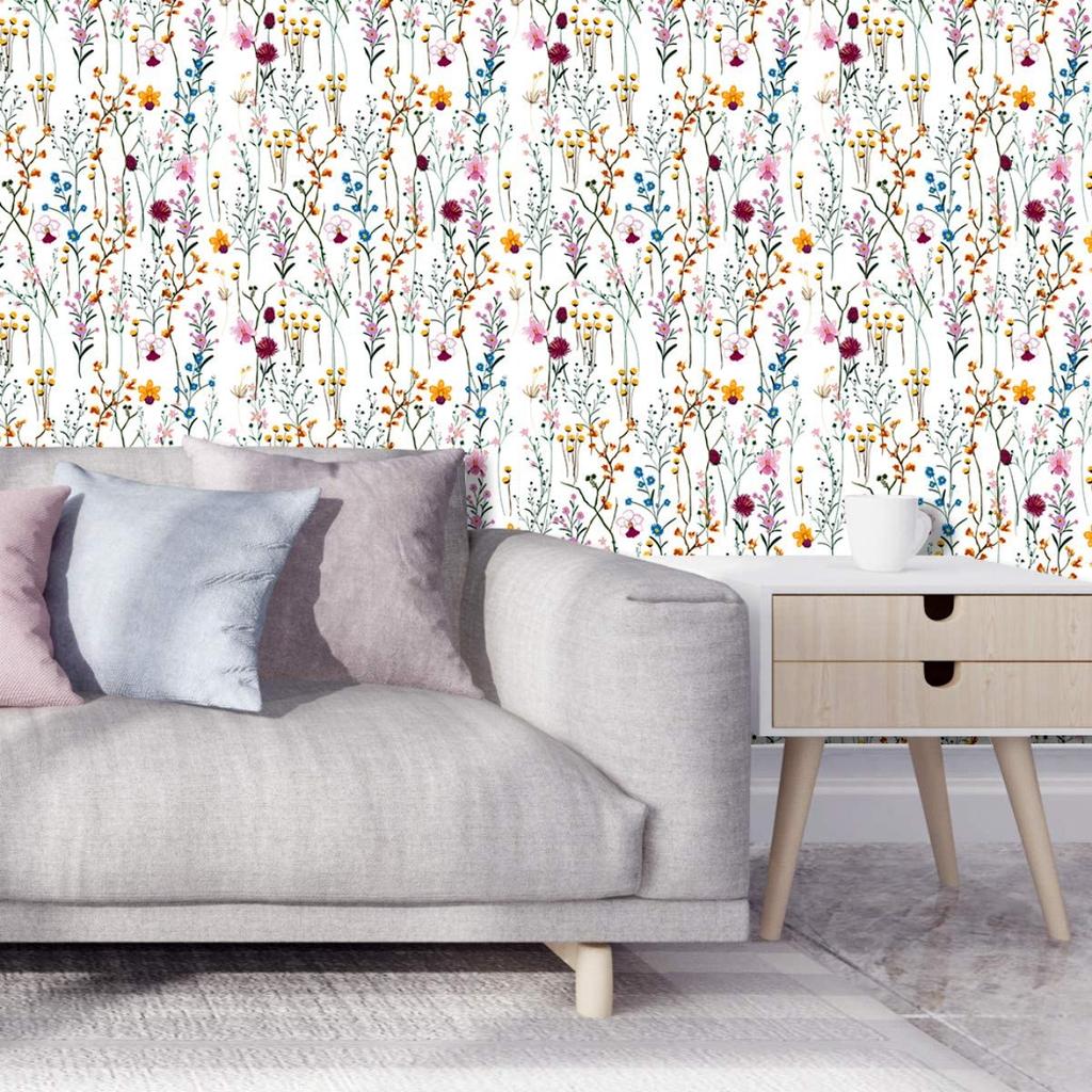 Floral Peel and Stick Wallpaper Multi Color Self-Adhesive Wall Paper Removable Wall Decor for Home Bedroom Walls Doors Stairs