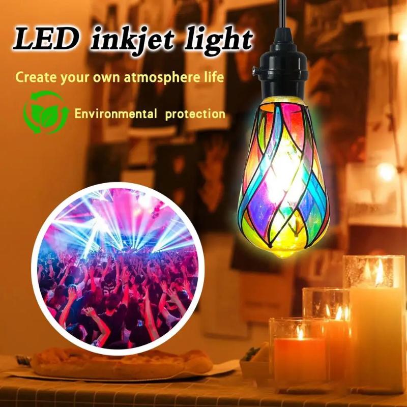 Stained Glass Light Bulb 4W St64 Led Light Bulb Painted Glass E26 Base Mosaic Night Lamp Home Decor Romantic Festive Atmosphere