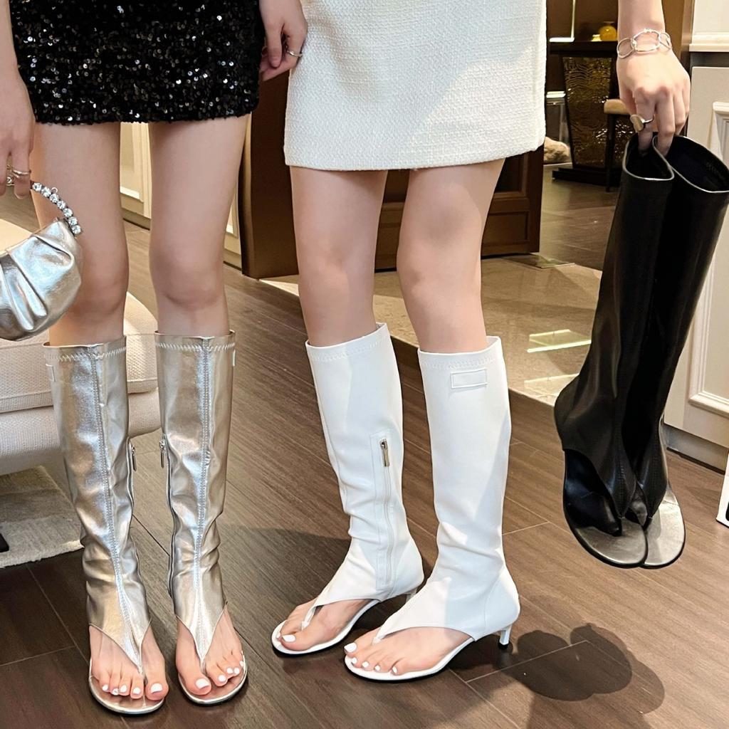 2025 Spring and Autumn New High-end Side Zipper Personality Toe Stiletto High Heel Cool Boots Herringbone Roman Sandals Women