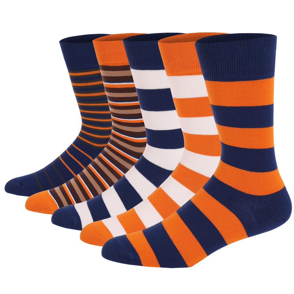 5Pairs Mens Fun Dress Socks Pattern Funny Socks Pack Colorful Striped Combed Cotton Novelty Socks Cool Breathable Casual Socks