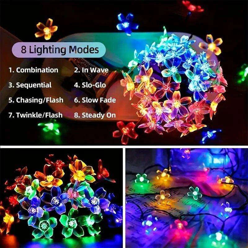 1PC Solar Cherry Blossom LED String Light Outdoor Waterproof Fairy Lamps Atmosphere Decoration Lights For Garden,Lawn,Yard,Fence