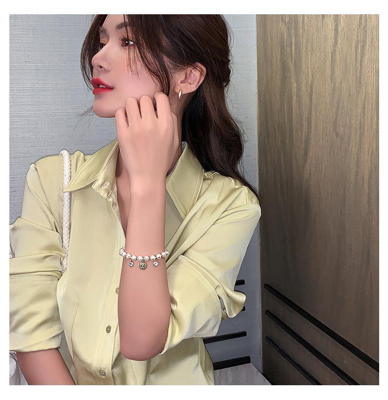Korean Style Adjustable Freshwater Pearl & Zircon Beaded Coin Bracelet