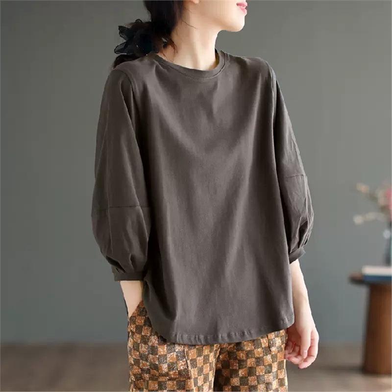 

Women s Retro Lantern Sleeve Round Neck Top - 2023 Autumn/Winter Collection M