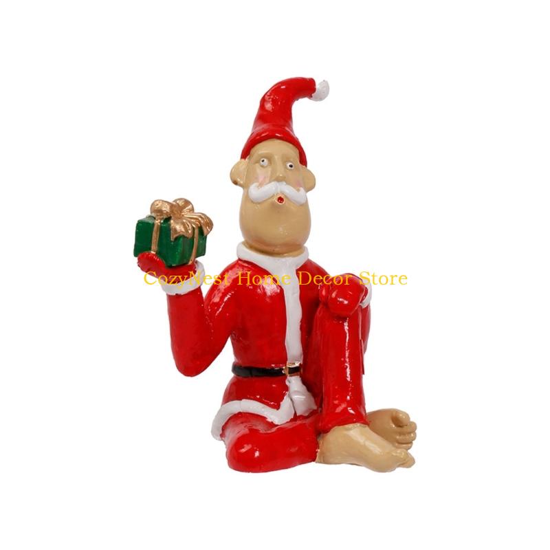 

92MF Amusing Santa Resins Figurine Playfully Prone Pose Santa Sculpture For Christmas Decors Humor And Festives Ornament