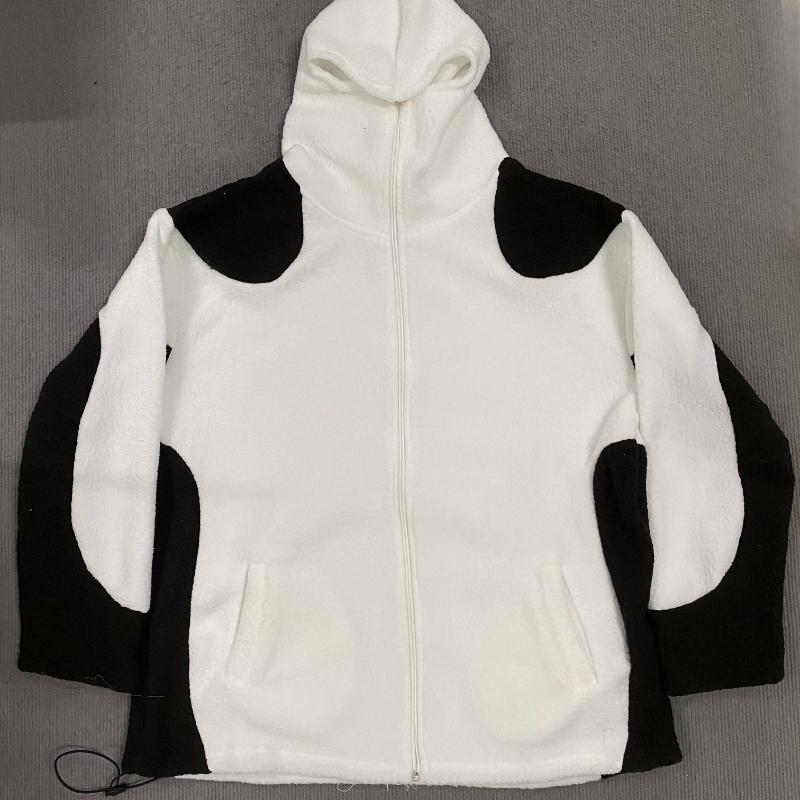 European and American color blocking personalized high street zipper plush hoodie