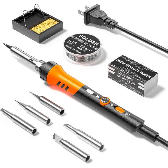60W Adjustable Temperature Soldering Iron Kit - 9-in-1 With 5 Tips, Solder Wire Stand for Soldering and Repair