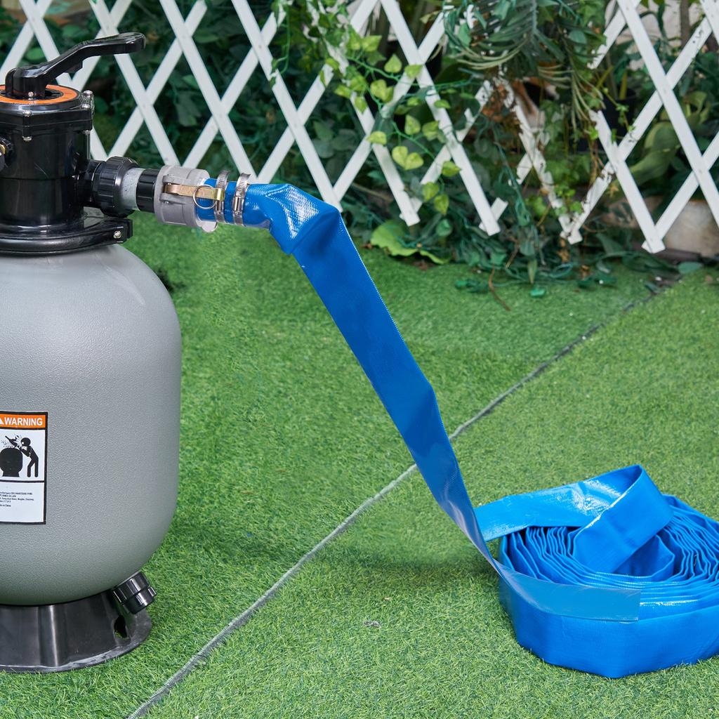 VEVOR Backwash Hose, 51 Mm X 15,24 M, Heavy-Duty PVC Flat Pool Discharge Hose with Aluminum Camlock C & E Fittings, Clamps, Compatible with Pumps