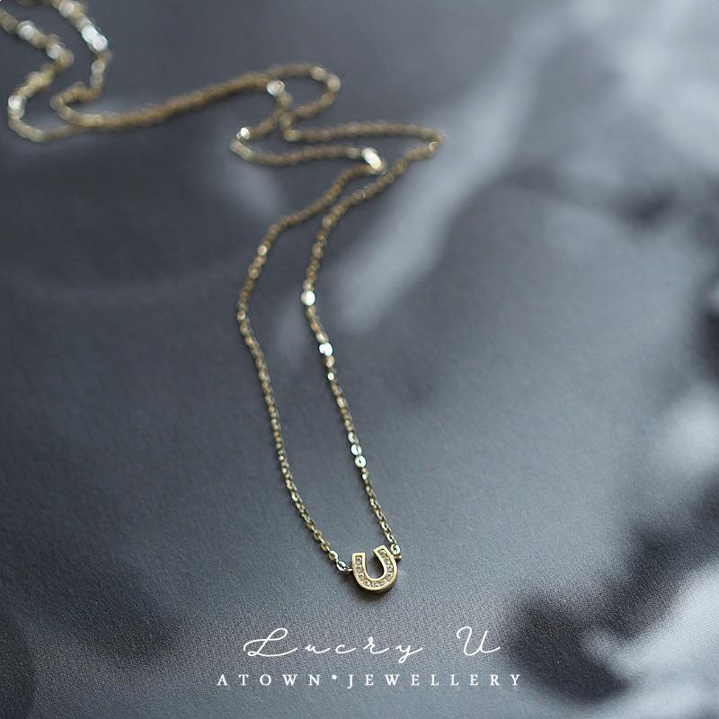 14K Gold-Plated S925 Sterling Silver U-Shaped Horseshoe Necklace for Women - Versatile and Exquisite Clavicle Chain 45 cm Adjustable золотой