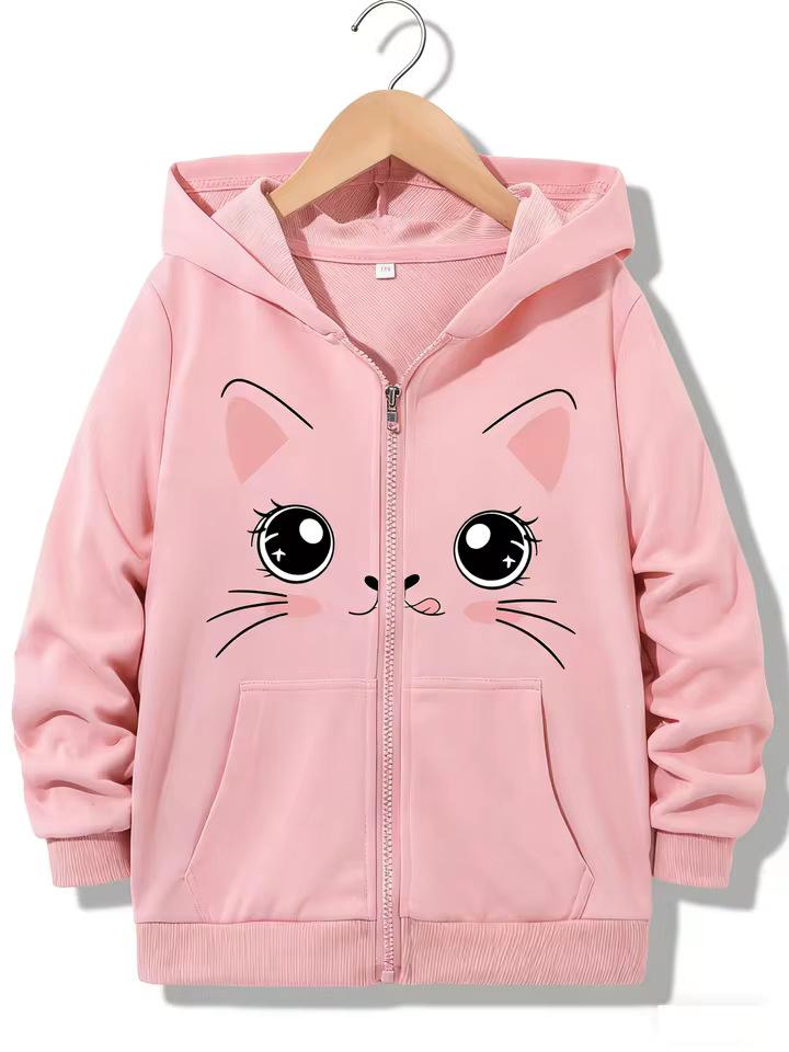 Kawaii Cat Terrier Zipper Hoodie - Casual Y2K Style for Boys & Girls
