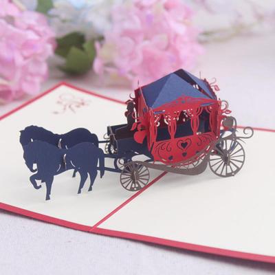 Creative 3D Pop Up Horse Carriage Paper Craft Card Thanksgiving Birthday Gift