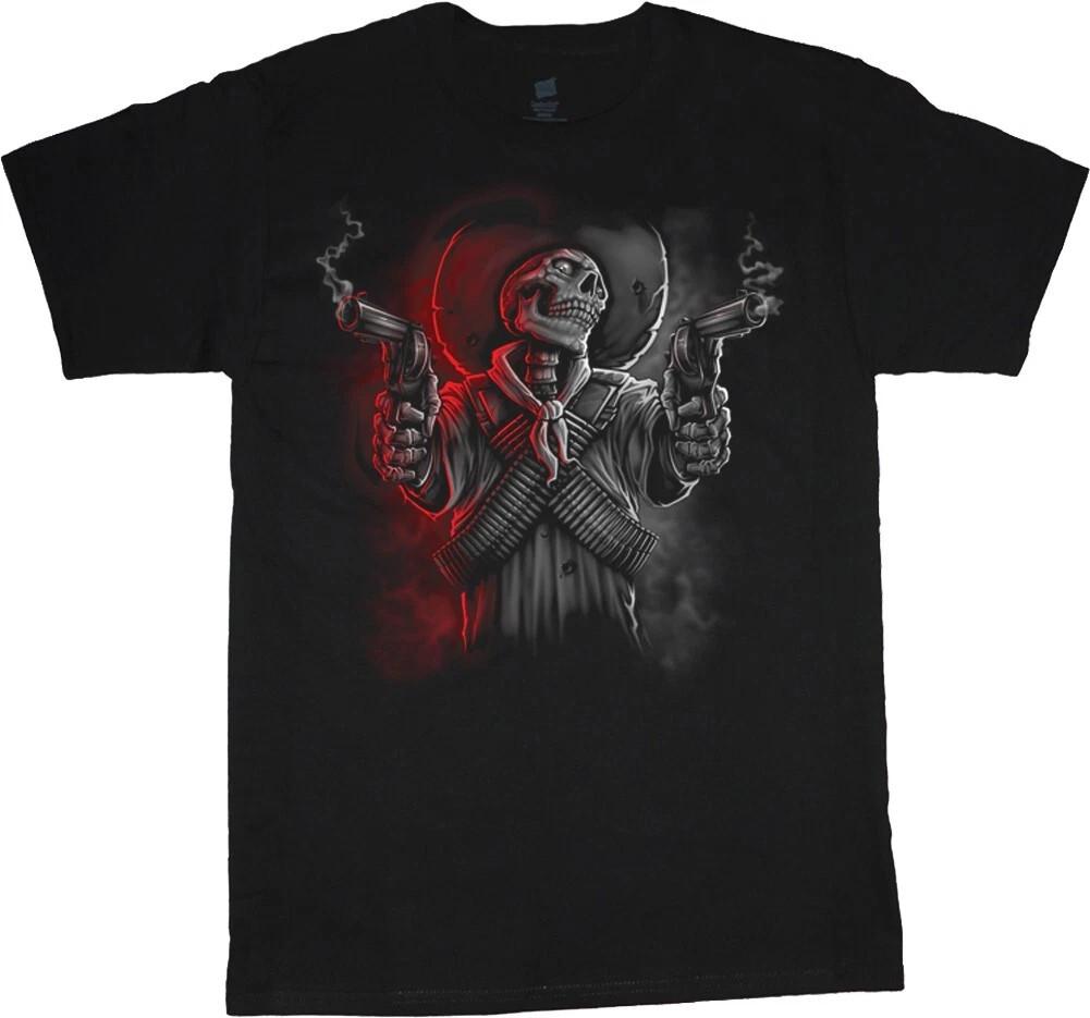 Mens T-shirt Skull Skeleton Cowboy Grim Reaper 2A Mens Graphic Tees Unisex T-Shirt S