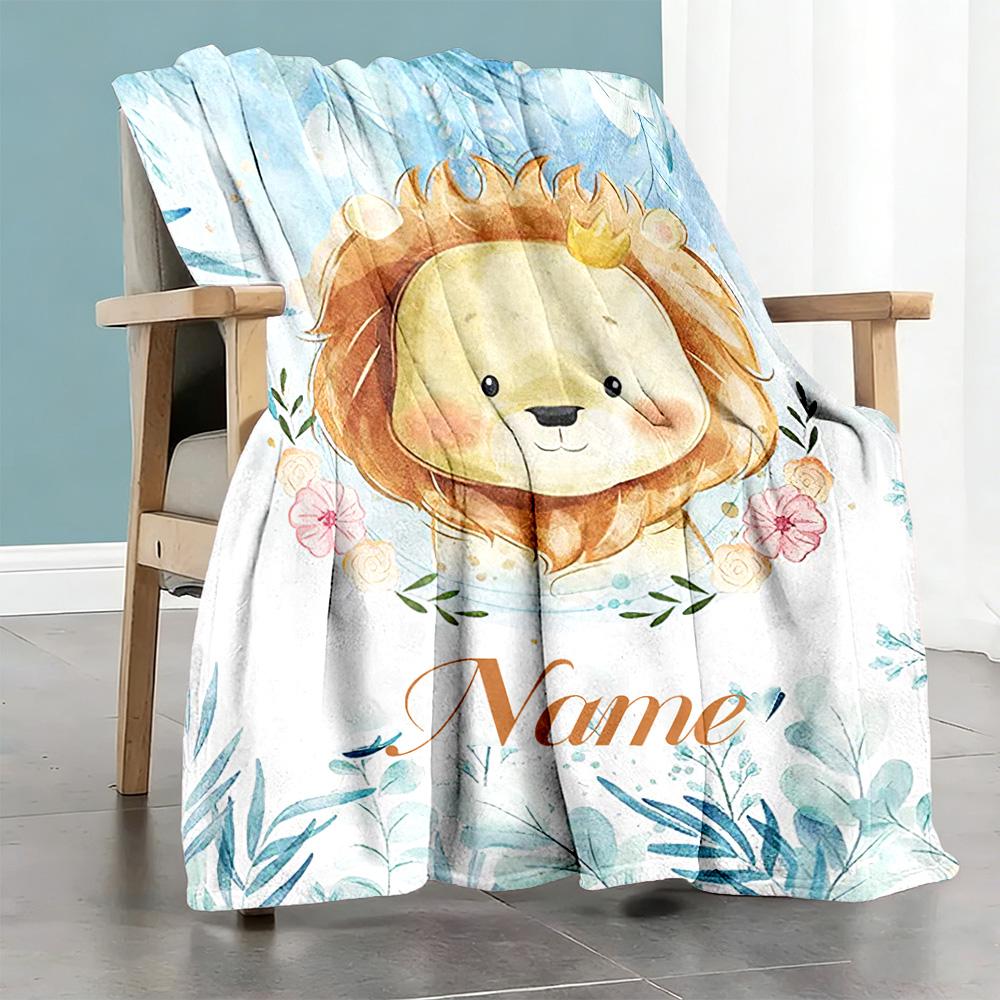 Little Lion Customize Text Blanket Gift Customizable Blanket Soft Warm Cozy for Picnics Bed Couch Sofa Four Seasons Universal