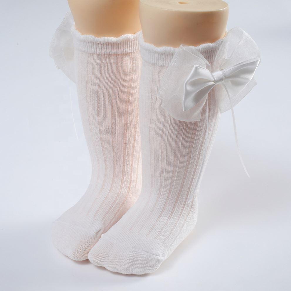 New Spring and Autumn Babies' Socks Spanish Baby Knee-Length Big Bow Dress Socks Solid Color Striped Stockings