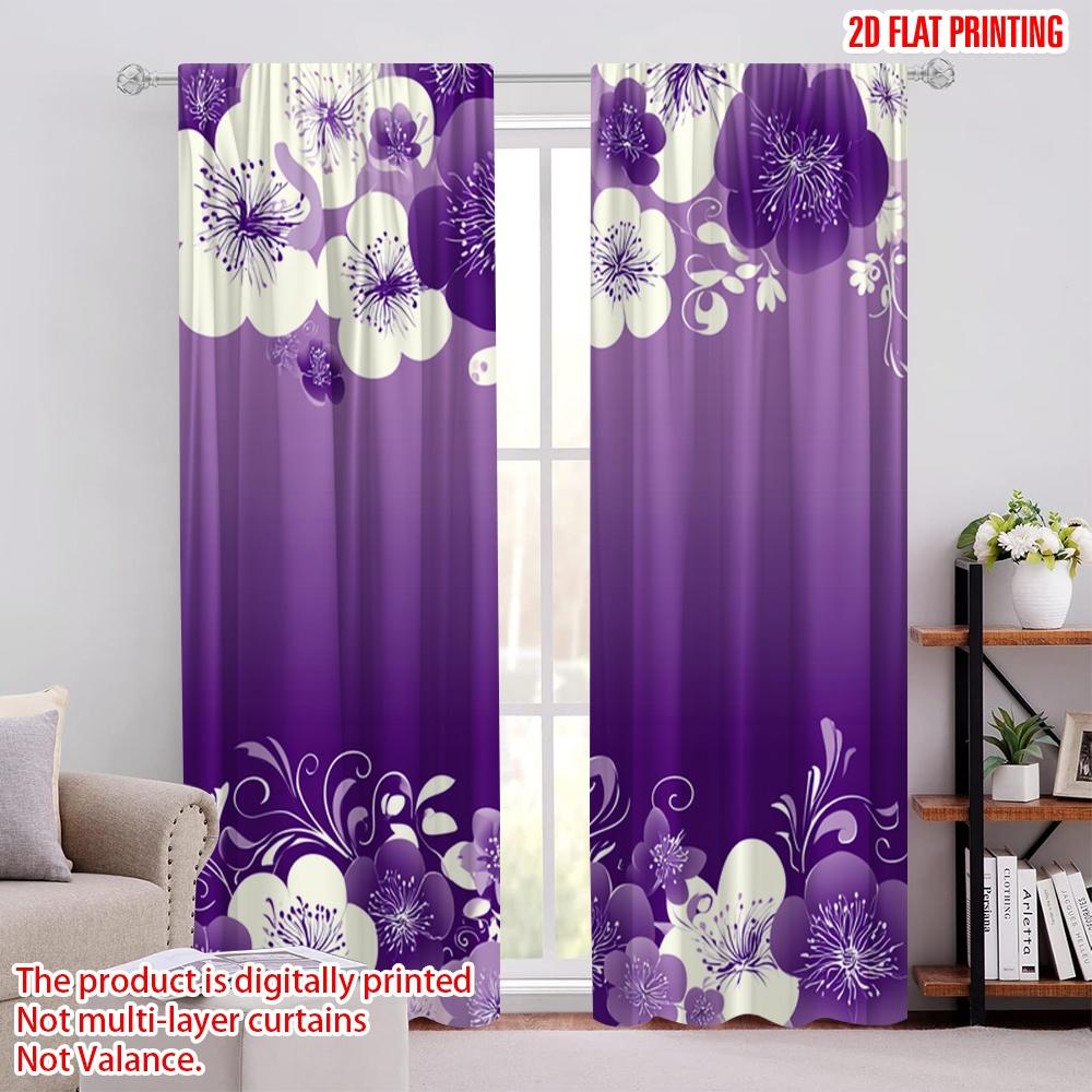 

Flat Printing Scene Curtains Purple Floral Swirl Border Digital Printed Polyester Drapes Party Decorations Use Po Set Of 2 Made W100*H70(CM)-Rod Pocket&1PCS