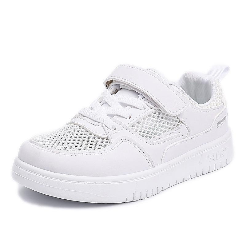 Boys' White Shoes, New Children's Single Mesh Shoes, Sports Shoes, Breathable Hollow Leather Surface, Girls' Casual White Shoes