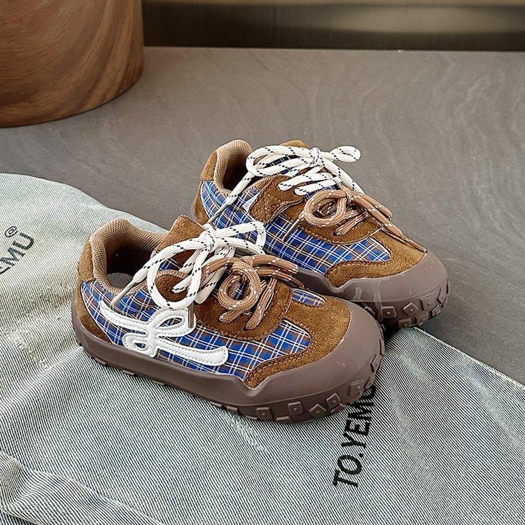 

Туфли для девочек, цветная комбинация, спортивная обувь на двойной шнуровке, спортивная обувь для мальчиков, детская уличная обувь Forrest Gump, детская обувь для бега 33 yards inner length: 19.4cm синий