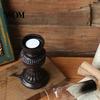 Old-fashioned Candle Lamp Miniature Kerosene Resin Holder, Retro Oil Figurine with Smoked Model Glass Shade & Carved Base, Tabletop Decor for