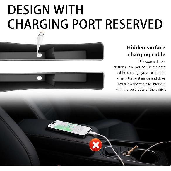 2PCS Car Seat Gap Filler Organizer With Charging Port,Upgrade Cars Gap Filler With Larger Storage Space Reducing Item Loss,Flexible No Drop Seat