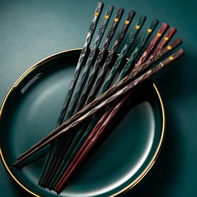 5Pair Reusable Chinese Chopsticks Sushi Sticks Alloy Non Slip Dishwasher Safe Bamboo Shape Food Grade Chopsticks