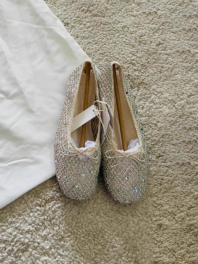 Sheepskin Version~ 2025 New Summer Breathable Rhinestone Mesh Bow Ballet Mary Jane Single Shoes Women's Flat Bottom
