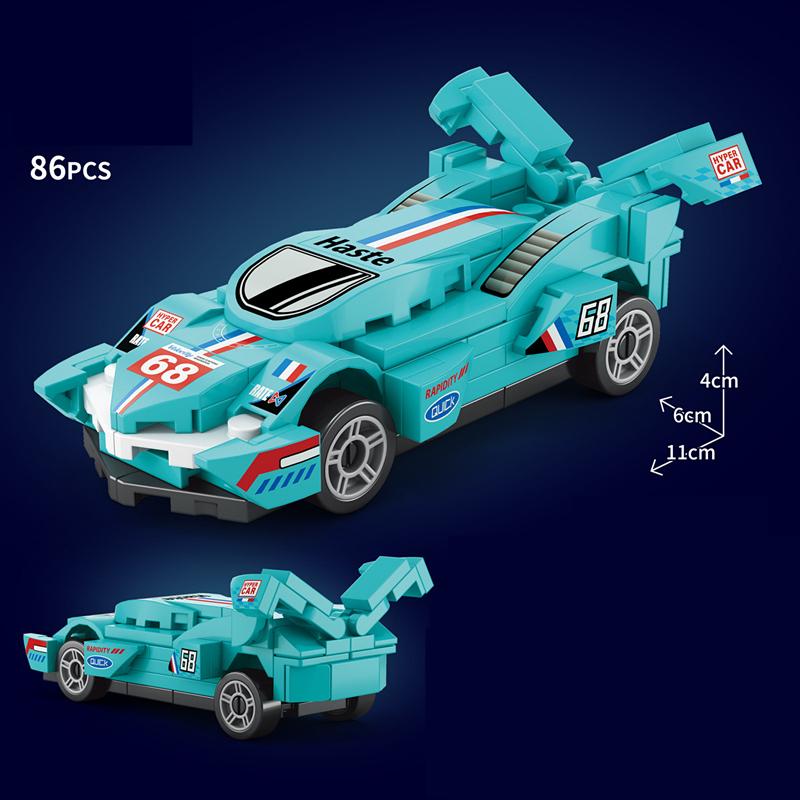 NEU DIY Vier Gitter Rennwagen Rennwagen Rückziehgeschwindigkeit Fahrzeug Bausteine Set Jungen Steine Filmmodell Kinderspielzeug Stadt Ideen