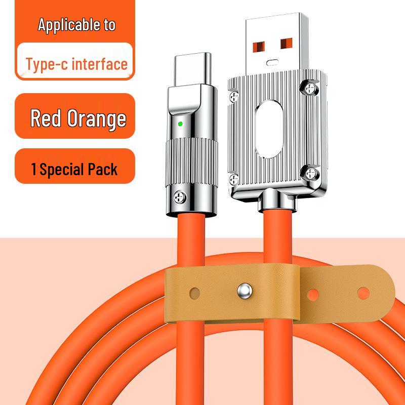 

120W Fast Charge Type-C Data Cable, 6A Zinc Alloy Head, Compatible with Huawei Android Honor P40 1 piece [Red Orange] Type-C
