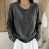 Women's Color Button Front Long Sleeve Round Neck Casual Sweater Top