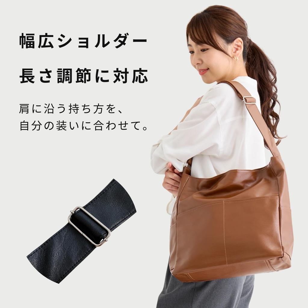 Donalee Shoulder Bag, Tote Bag, A4 Size, ShoulderCrossbody Bag, Large Capacity, Leather, Women's (Black)