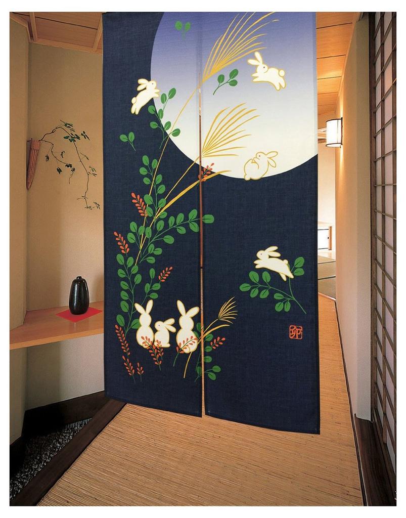 Cute and Stylish Noren Curtains for Living and These Charming Curtains Offer Privacy and Featuring a Full Moon and Rabbit They Are a Charm for Good