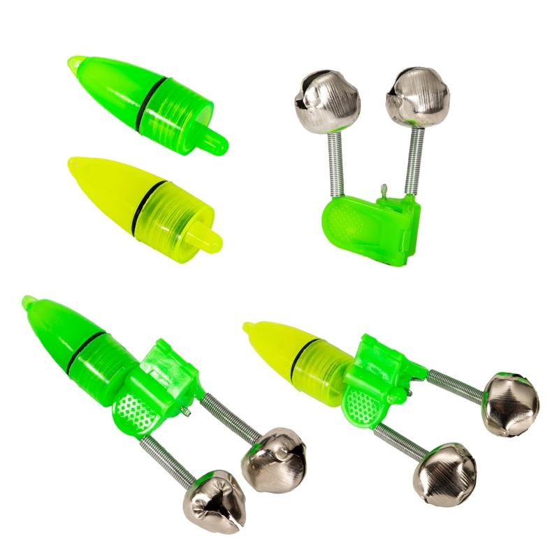 10Pcs/Set Double Bell LED Fishing Bite Alarm Fishing Rod Clip Bell Rod Outdoor Night Fishing Bite Alarm Loud Alert Bell