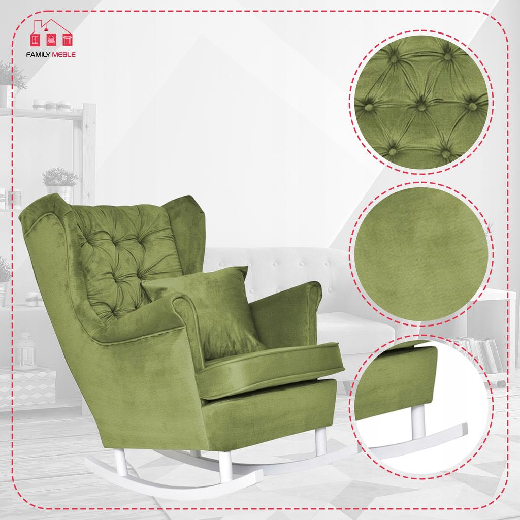 Gaja Wing Chair Rocking Scandinavian Family Meble Emerald Fern