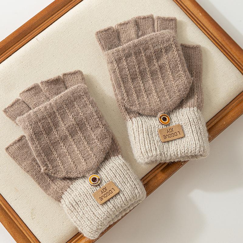 Warm Gloves Female Autumn and Winter Riding Cute Winter Student Five-finger Knitting Winter Can Be Divided