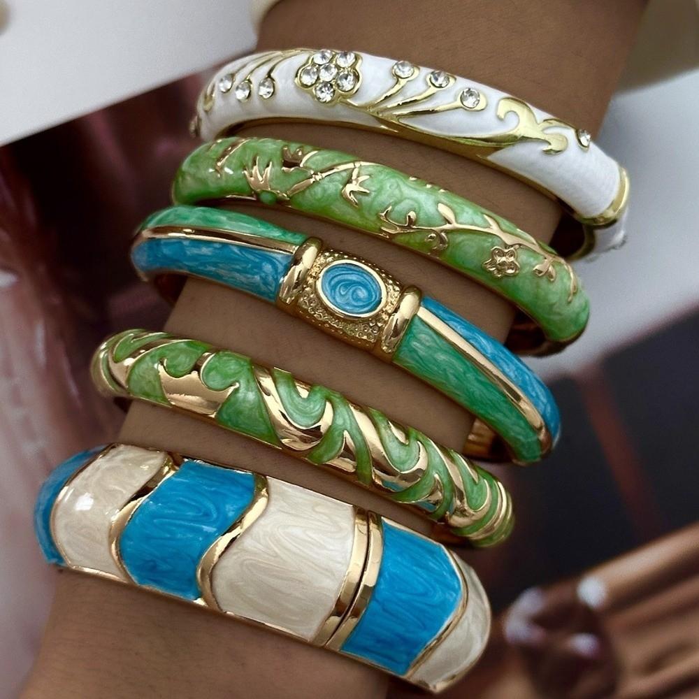 Tropfendes Öl Emaille Armreif Blume Breiter Armreif Retro Geometrisch Cloisonné Armreif Damen