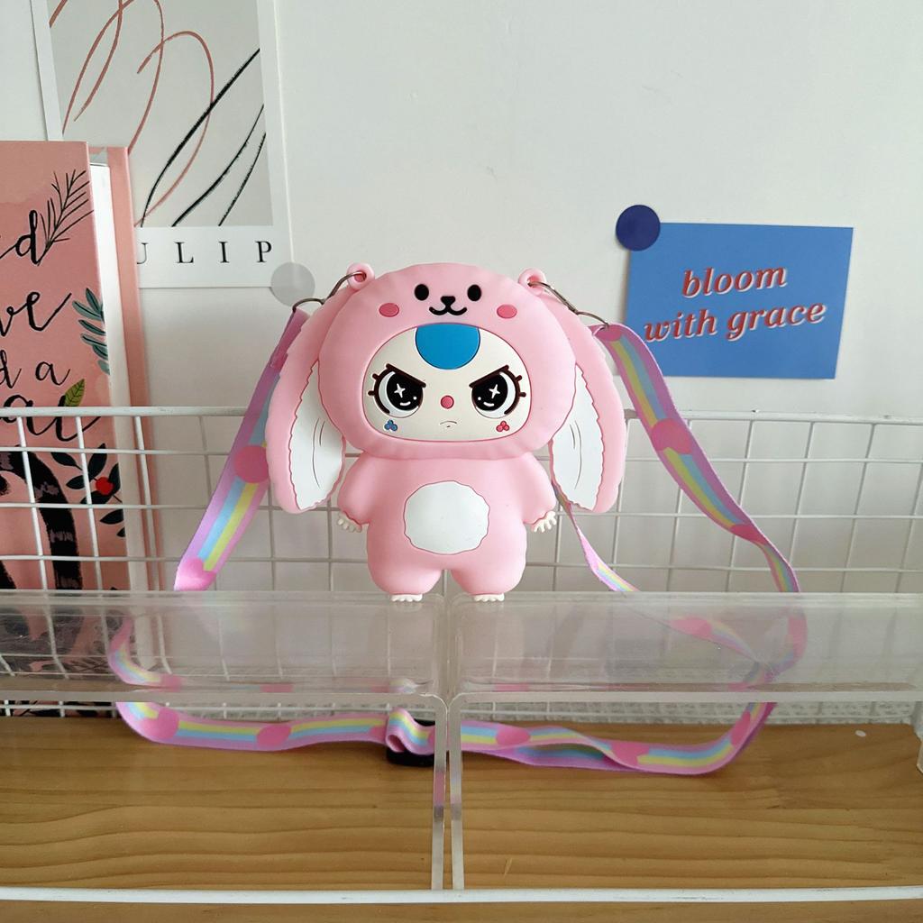New Cute Children's Silicone Messenger Bag Cartoon Color Doll Boys and Girls Change Storage Bag Mini Earphone Bag
