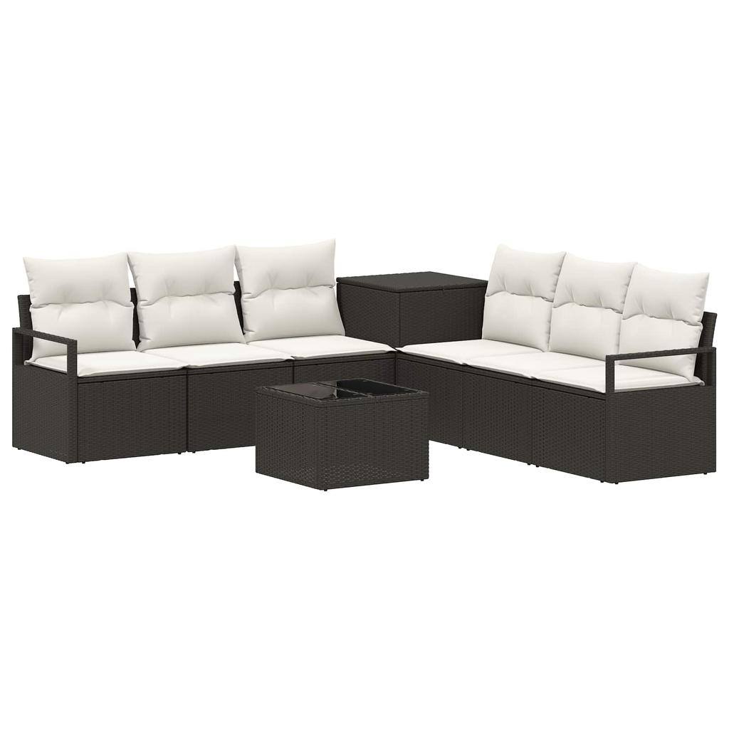 Sofa Set 8 pcs Black and Cream White Poly Rattan and Steel