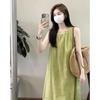 French Green Sleeveless Loose and Thin Drape Vest Dress Summer New Chubby Girl Wear