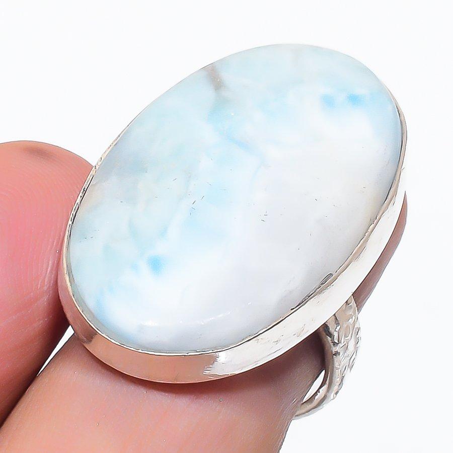 

Natural Larimar Gemstone Handmade 925 Sterling Silver Jewelry Ring Size 6.5 G5I79