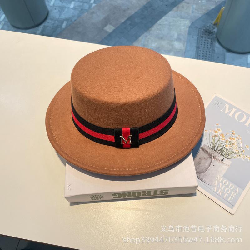 European and American Casual Fashion Autumn and Winter Top Hat Black and Red Accessories Classic Flat-top Felt Hat High-end Temperament Jazz Top Hat