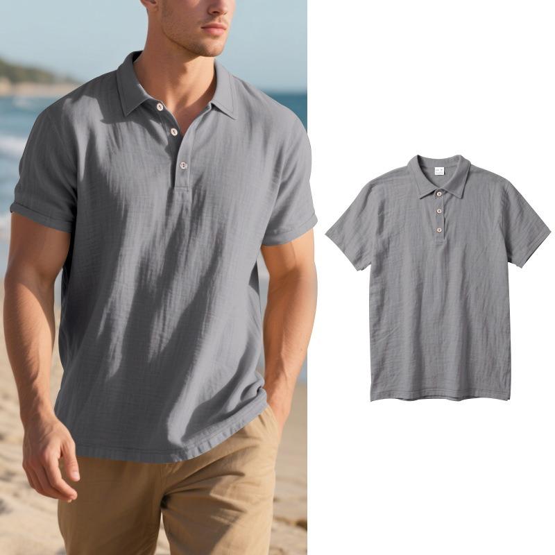 Mens Short Sleeve Linen Loose Casual Collar Polo T Shirt