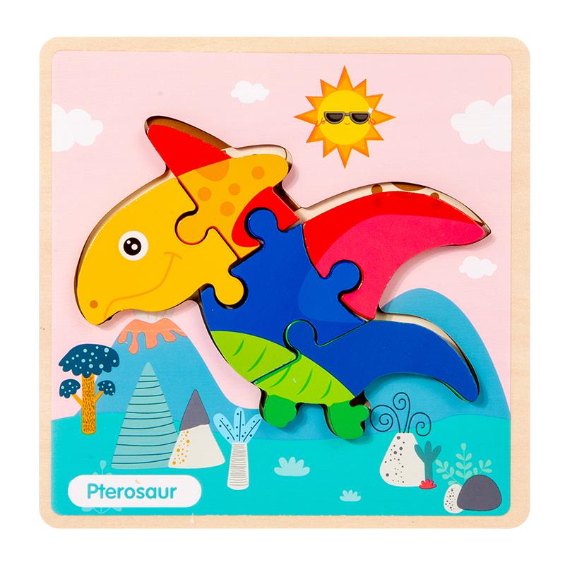 New Wooden 3D Puzzle Cartoon Dinosaur Cognitive Jigsaw Puzzle Early Learning Educational Toys Montessori Toy for Children Gifts