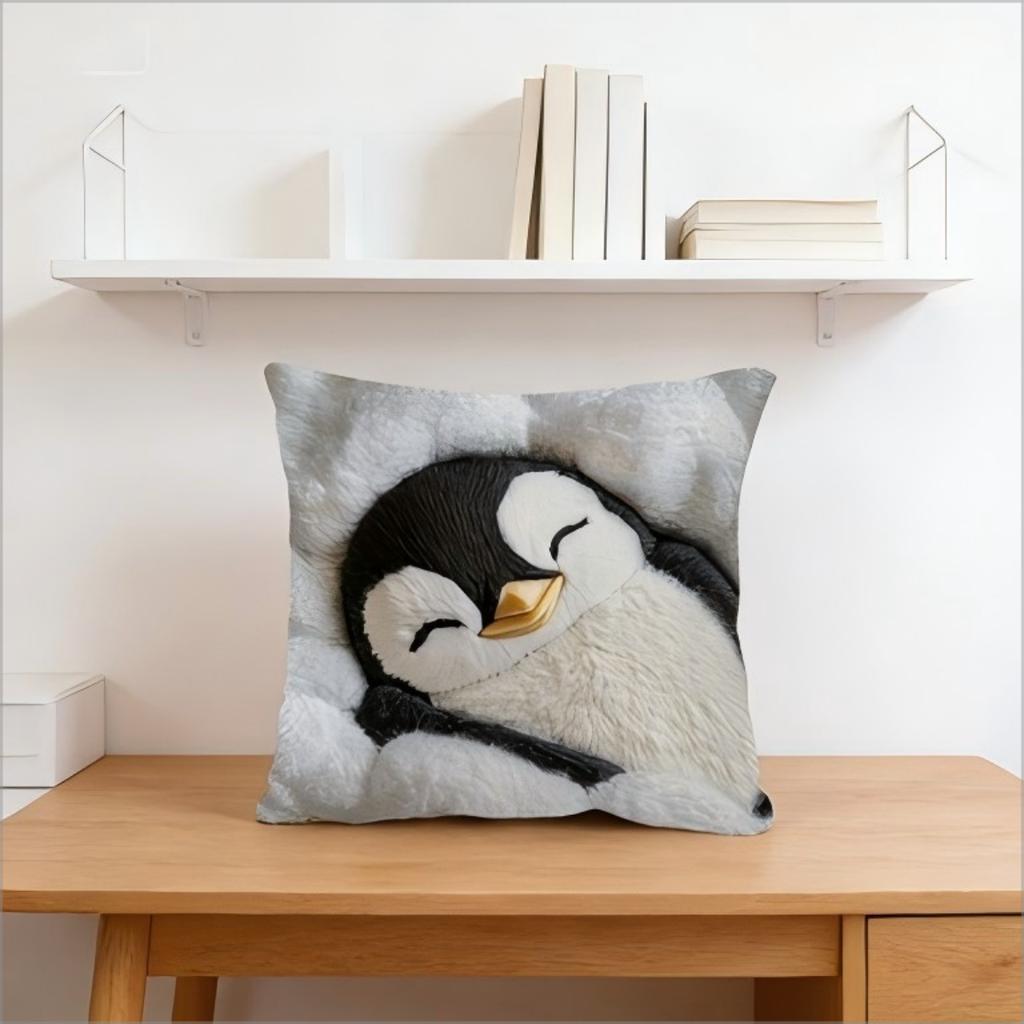 Süßer schlafender Pinguin Kissenbezug Flauschiger Plüschdruck Kissenhülle Kawaii Kinderzimmer Kinderzimmer Geschenk Dekor